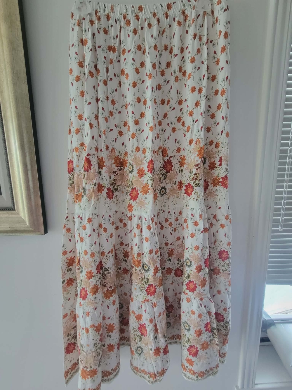 Max Studio White Floral Maxi Skirt with Orange and Red Flowers